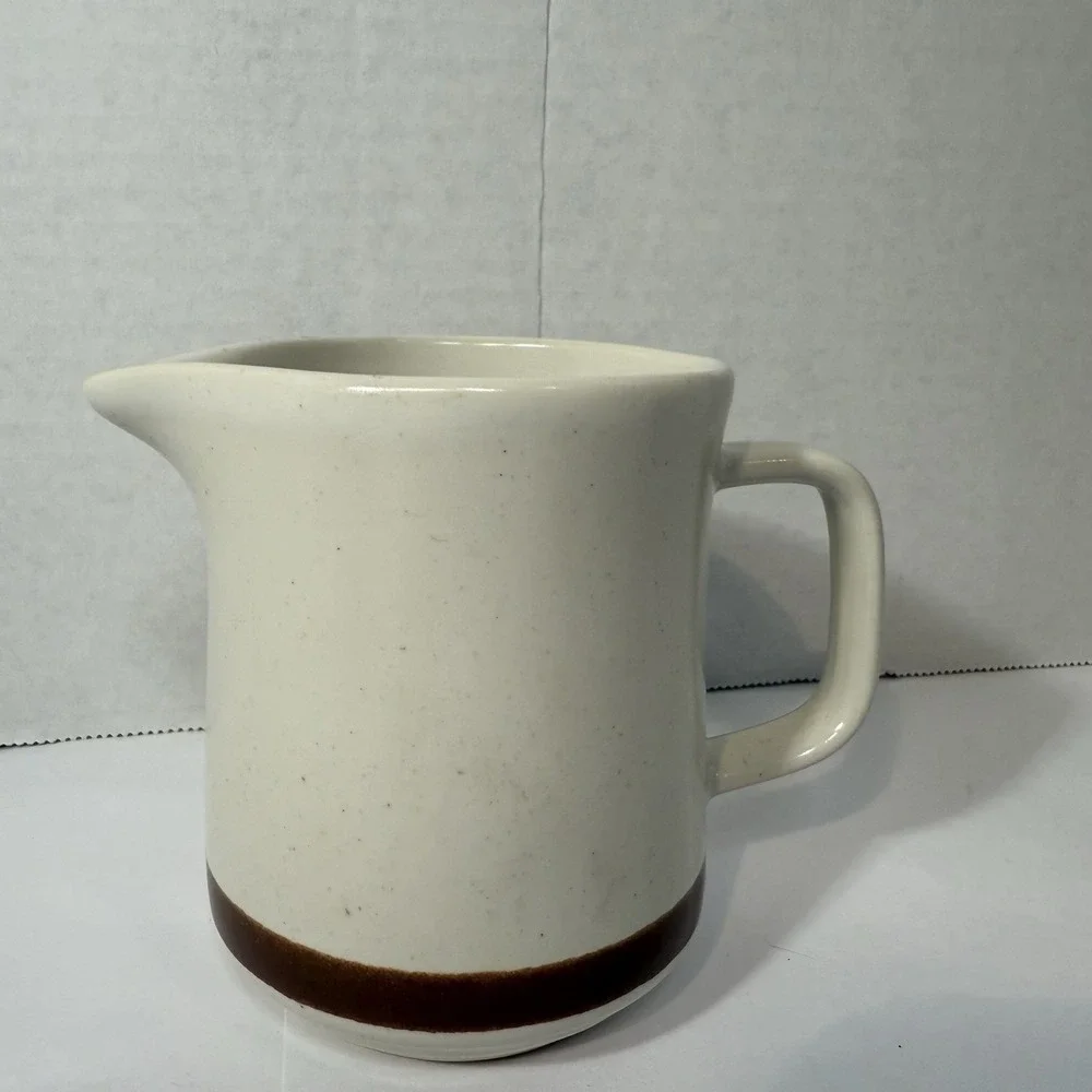 Sand Script Stoneware Butter Dish Base & Creamer Brown Trim‎ Japan Replacement